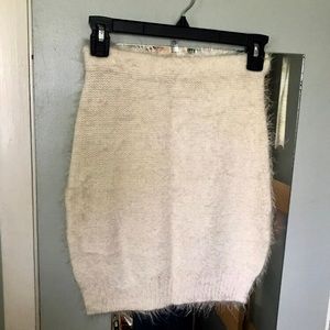 Nice Ivory Fuzzy Knit Mini Skirt, S